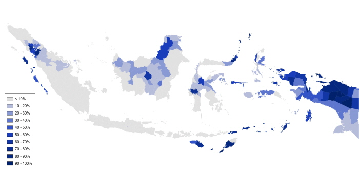 인도네시아 개신교 분포 지도 (2010)