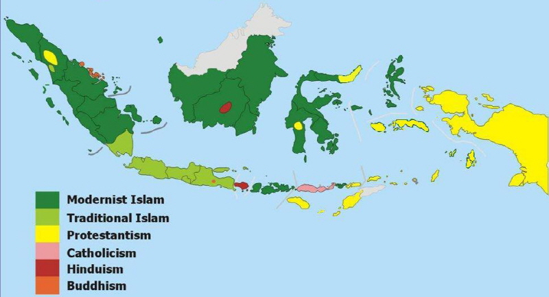 인도네시아 종교 분포 지도