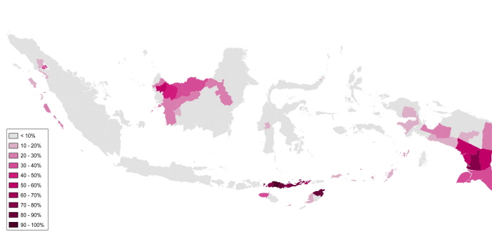 인도네시아 천주교 분포 지도 (2010)